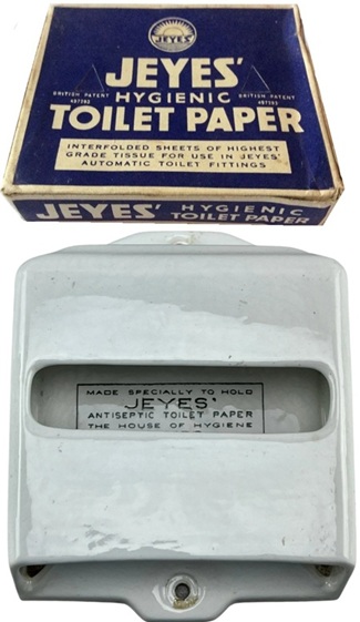 Jeyes toilet paper, with dispenser.
